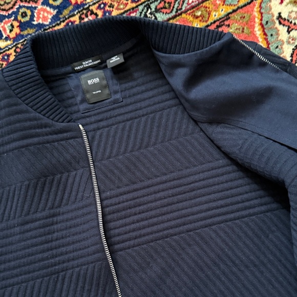 Men's BOSS Navy Blue Full Zip Sweater - Picture 2 of 7